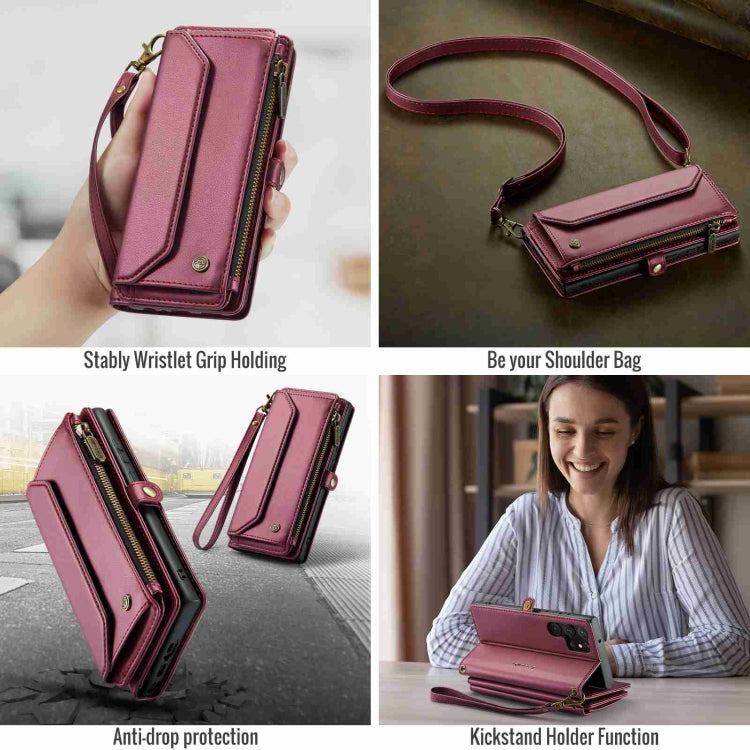 For Samsung Galaxy S23 Ultra 5G CaseMe C36 Card Slots Zipper Wallet RFID Anti-theft Leather Phone Case(Wine Red) - free shipping - PMC Jewellery - Order now!