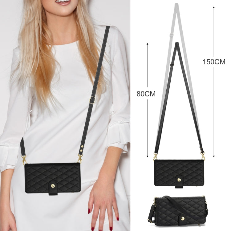 For Samsung Galaxy S24 Ultra 5G YM016 Rhombic Zipper Card Wallet Leather Phone Case with Lanyard(Black) - Galaxy S24 Ultra 5G Cases by PMC Jewellery | Online Shopping South Africa | PMC Jewellery | Buy Now Pay Later Mobicred