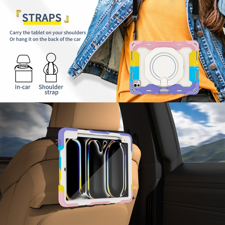For iPad Pro 11 2024 Armor Portable Rotating Ring Holder Silicone Tablet Case with Pen Slot(Colorful Pink) - iPad Pro 11 2024 Cases by PMC TechLife | Online Shopping South Africa | PMC TechLife | Buy Now Pay Later Mobicred