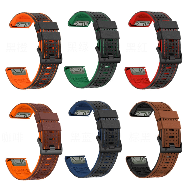 For Garmin Fenix 7 22mm Dot Hole Silicone Leather Quick Release Watch Band(Coffee Orange) - free shipping - PMc TechLife - Order now!