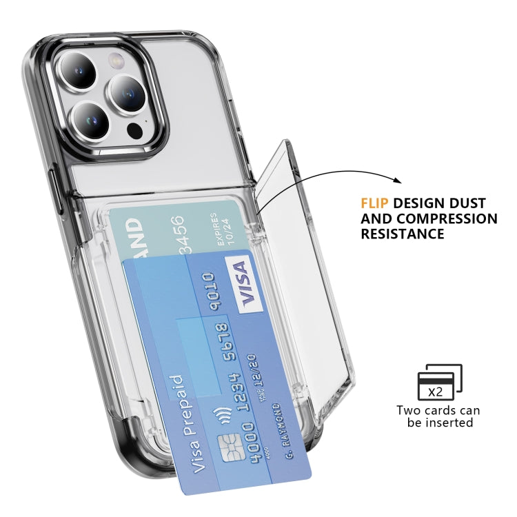 For iPhone 16 Card Holder Acrylic Hybrid TPU Phone Case(Transparent Black) - iPhone 16 Cases by PMC TechLife | Online Shopping South Africa | PMC TechLife | Buy Now Pay Later Mobicred