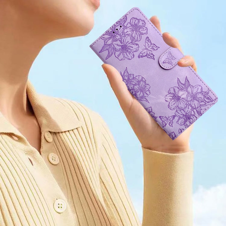 For Samsung Galaxy S25 Ultra 5G Cherry Blossom Butterfly Skin Feel Embossed PU Phone Case(Purple) - Galaxy S25 Ultra 5G Cases by PMC TechLife | Online Shopping South Africa | PMC TechLife | Buy Now Pay Later Mobicred