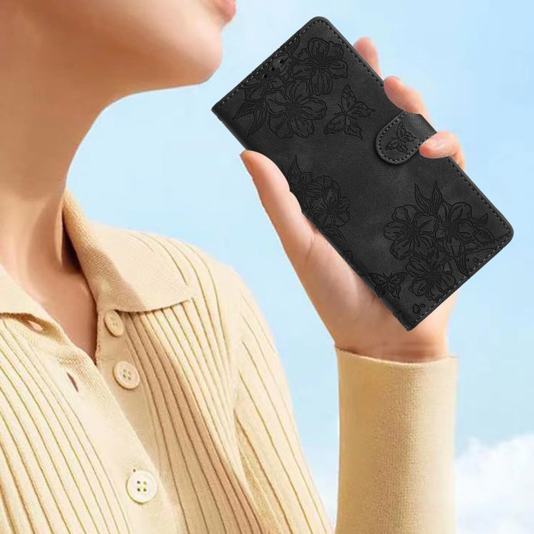 For Samsung Galaxy S25 Ultra 5G Cherry Blossom Butterfly Skin Feel Embossed PU Phone Case(Black) - Galaxy S25 Ultra 5G Cases by PMC TechLife | Online Shopping South Africa | PMC TechLife | Buy Now Pay Later Mobicred