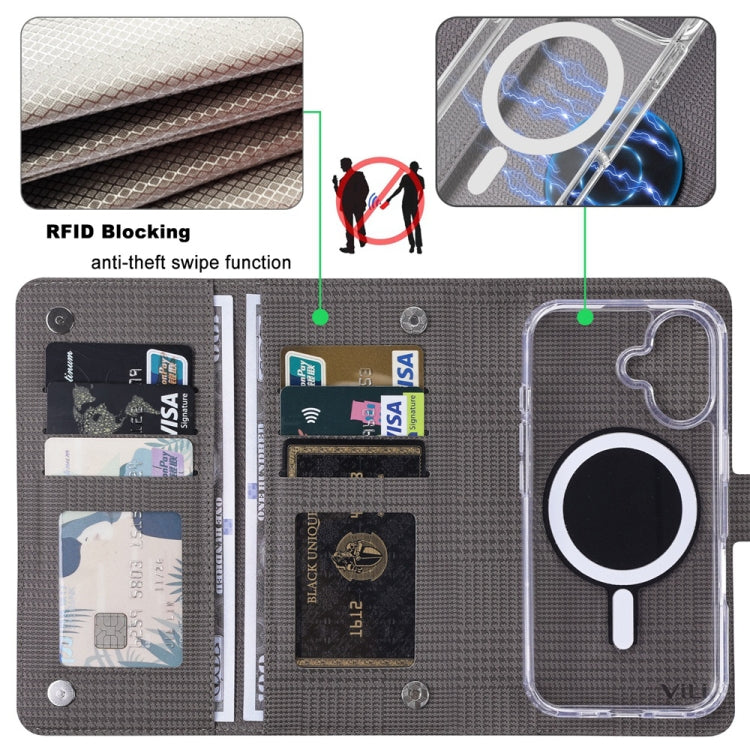 For iPhone 15 Pro ViLi GHA-C Series RFID MagSafe Magnetic Flip Leather Phone Case(Grey) - free shipping - PMC Jewellery - Order now!