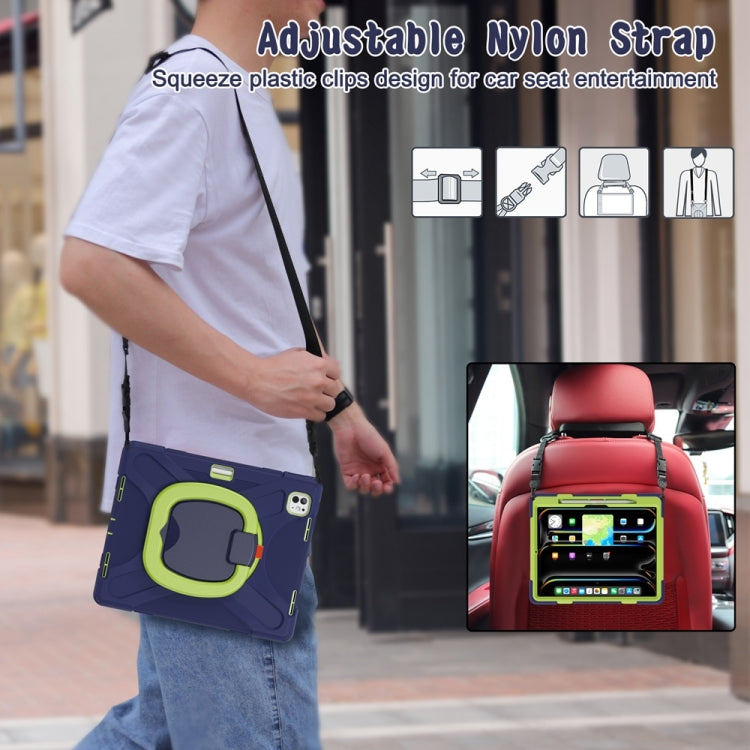 For iPad Pro 13 2024 Silicone Hybrid PC Tablet Case with Holder & Shoulder Strap(Navy Blue Lime) - free shipping - PMC Jewellery - Order now!