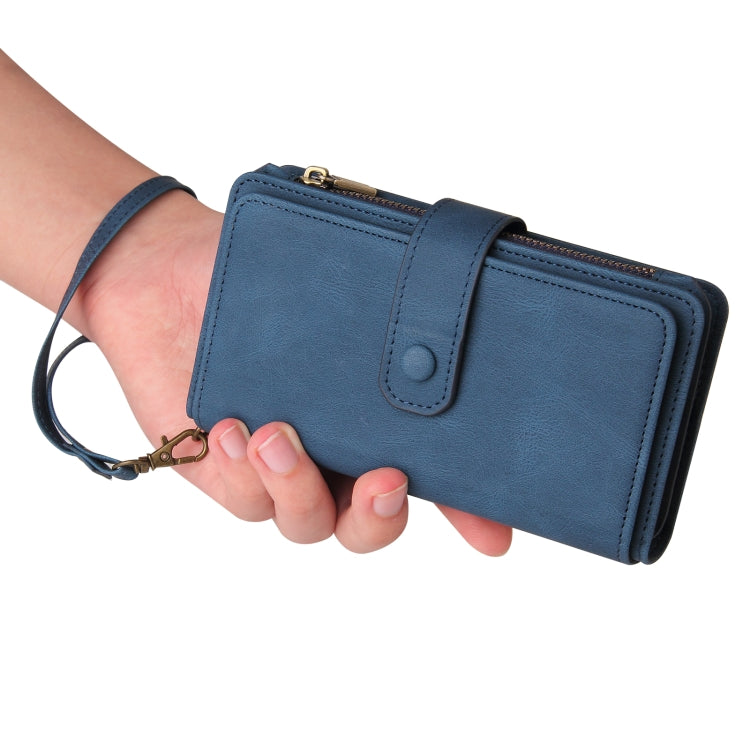 For Samsung Galaxy S25 Ultra 5G Skin Feel Multi Card Slots Zipper Wallet Leather Phone Case(Blue) - Galaxy S25 Ultra 5G Cases by PMC Jewellery | Online Shopping South Africa | PMC Jewellery | Buy Now Pay Later Mobicred