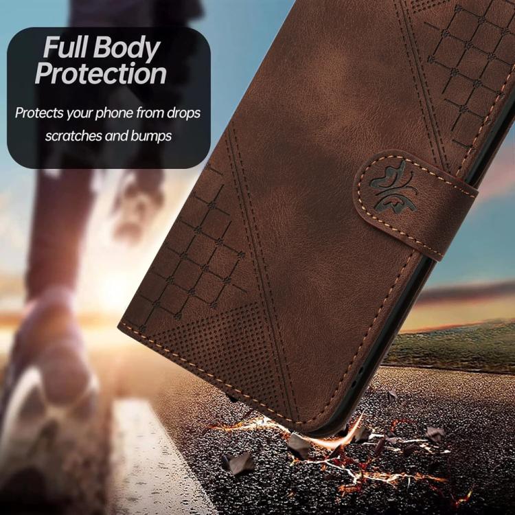 For iPhone 17 Pro YX0080 Grid Butterfly Embossed Pattern Flip Leather Phone Case with Lanyard(Coffee) - free shipping - PMc TechLife - Order now!