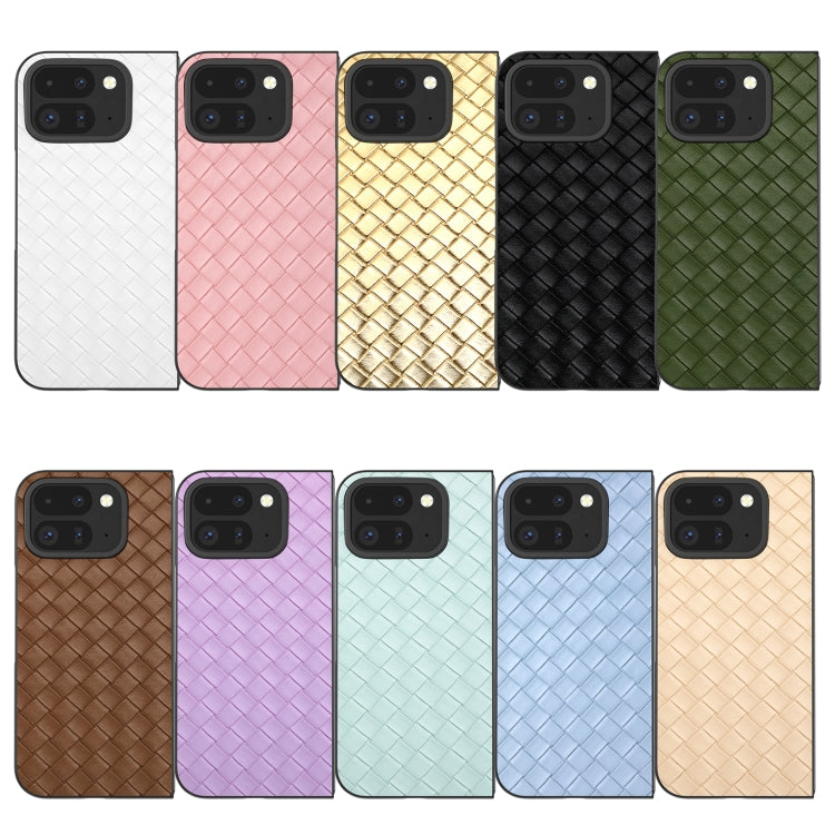 For Google Pixel 9 Pro Fold Black Frame Woven Texture PU Phone Case(Light Green) - Google Cases by PMC TechLife | Online Shopping South Africa | PMC TechLife | Buy Now Pay Later Mobicred