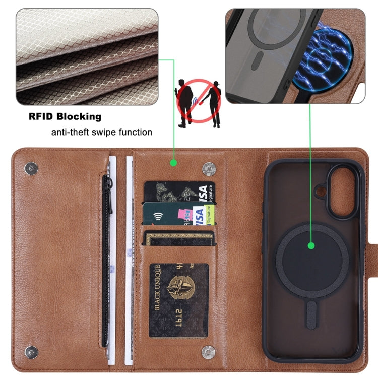 For iPhone 16 Plus ViLi GVS Series MagSafe Magnetic RFID Leather Phone Case(Brown) - iPhone 16 Plus Cases by ViLi | Online Shopping South Africa | PMC TechLife | Buy Now Pay Later Mobicred