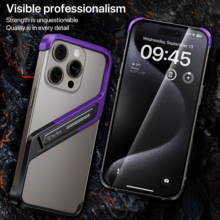 For iPhone 15 S-shaped Stand Frameless Metal Phone Case(Black Purple) - free shipping - PMC Jewellery - Order now!