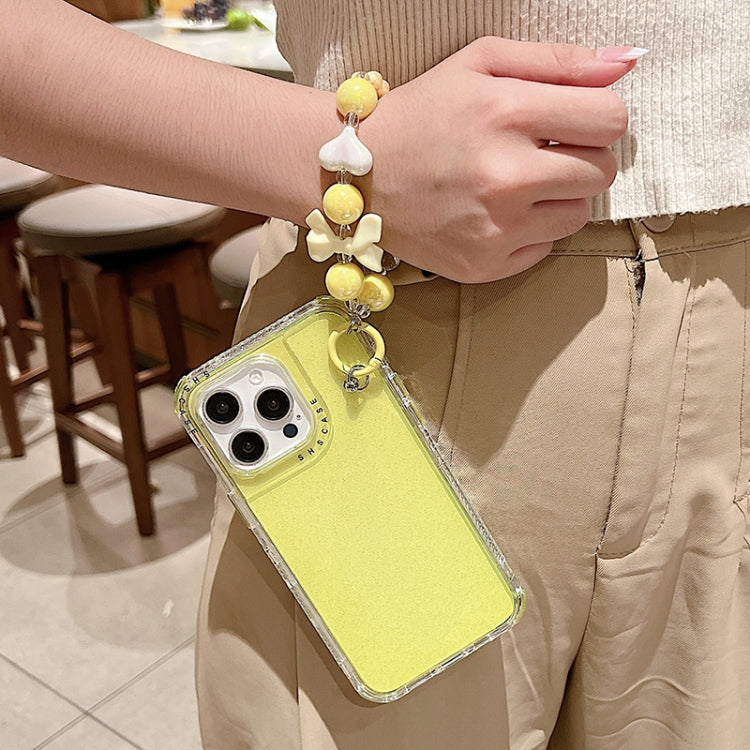 For iPhone 16 TPU + PC + Glitter Sequins Full Coverage Phone Case with Bracelet(Yellow) - iPhone 16 Cases by PMC TechLife | Online Shopping South Africa | PMC TechLife | Buy Now Pay Later Mobicred
