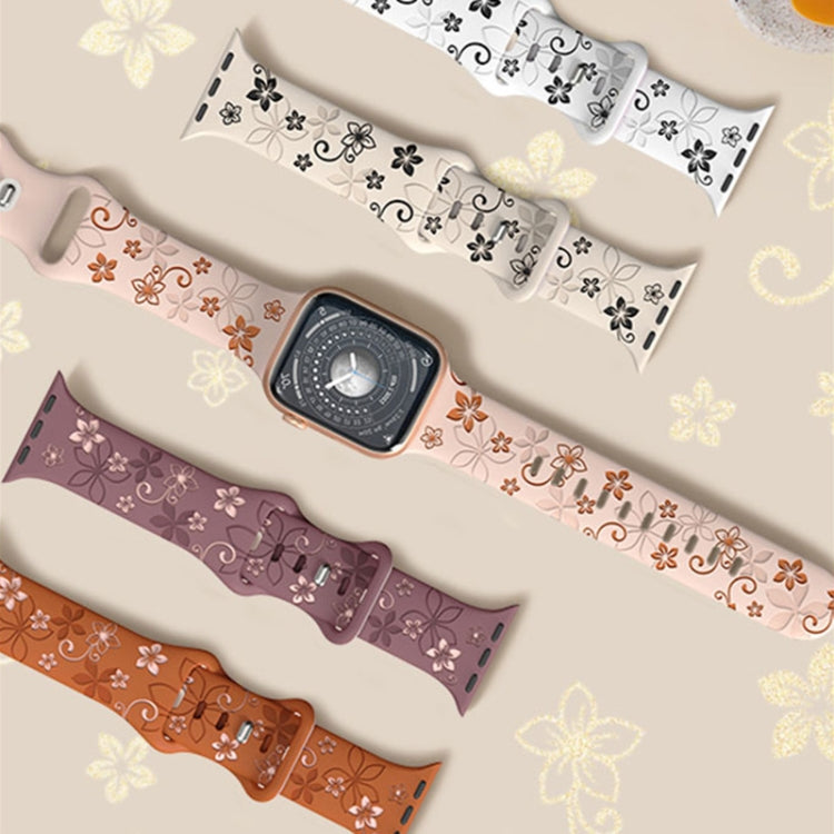 For Apple Watch SE 2023 44mm Bauhinia Two-color Embossed Silicone Watch Band(White Black) - Watch Bands by PMc TechLife | Online Shopping South Africa | PMc TechLife | Buy Now Pay Later Mobicred
