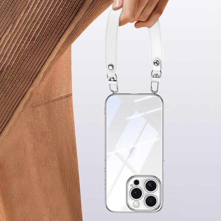 For iPhone 16 SULADA Electroplated Clear TPU Soft Frame Phone Case with Wrist Strap(Black) - iPhone 16 Cases by SULADA | Online Shopping South Africa | PMC Jewellery | Buy Now Pay Later Mobicred