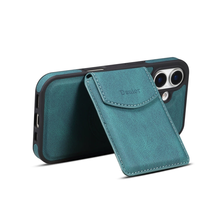 For iPhone 16 Plus Denior D20 Skin Feel MagSafe Holder Detachable Card Slot Phone Case(Blue) - free shipping - PMC Jewellery - Order now!