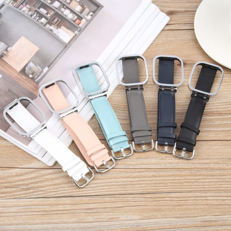 For Redmi Watch 3 Lite Metal Frame Integrated Genuine Leather Watch Band(Dark Blue) - Watch Bands by PMc TechLife | Online Shopping South Africa | PMc TechLife | Buy Now Pay Later Mobicred