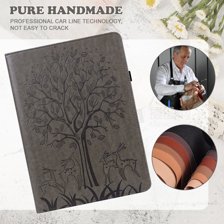 For Honor Pad 8 Tree & Deer Embossed Leather Tablet Case(Grey) - Honor by PMC TechLife | Online Shopping South Africa | PMC TechLife | Buy Now Pay Later Mobicred