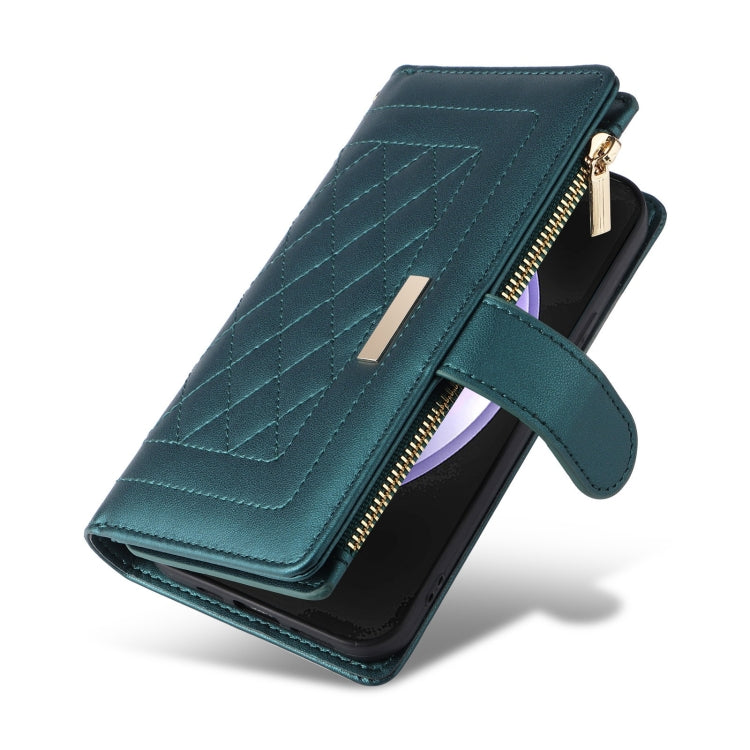 For Samsung Galaxy S24 FE 5G Crossbody Zipper Wallet Rhombus Leather Phone Case(Green) - Galaxy S24 FE 5G Cases by PMC Jewellery | Online Shopping South Africa | PMC Jewellery | Buy Now Pay Later Mobicred