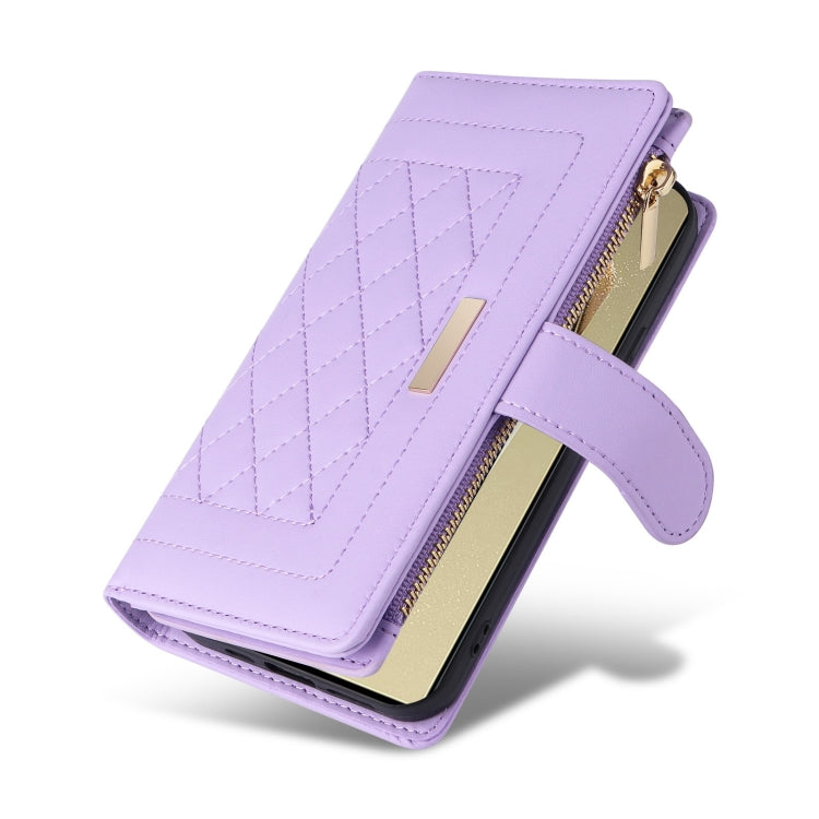 For Samsung Galaxy S24 Ultra 5G Crossbody Zipper Wallet Rhombus Leather Phone Case(Purple) - by PMC Jewellery | Online Shopping South Africa | PMC Jewellery | Buy Now Pay Later Mobicred