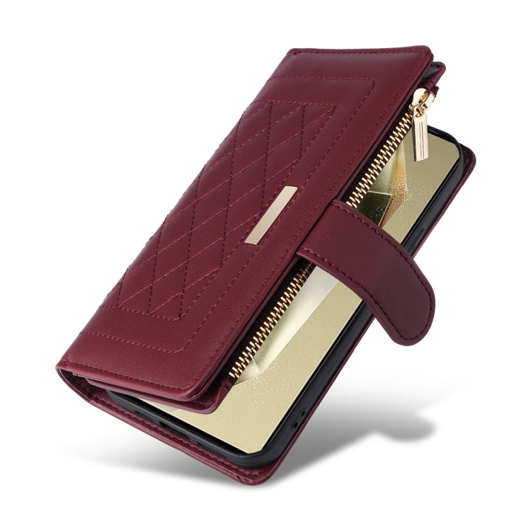For Samsung Galaxy S24 Ultra 5G Crossbody Zipper Wallet Rhombus Leather Phone Case(Wine Red) - by PMC Jewellery | Online Shopping South Africa | PMC Jewellery | Buy Now Pay Later Mobicred