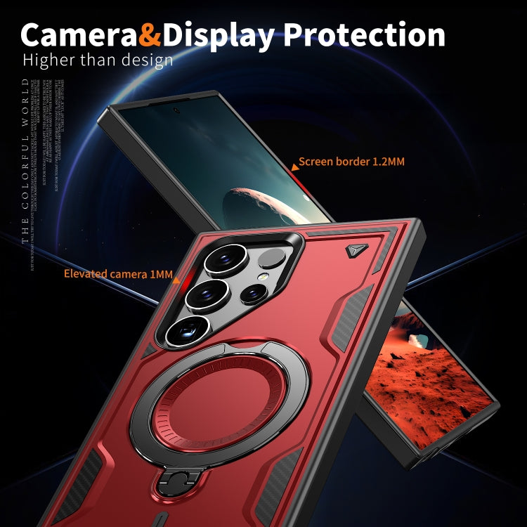 For Samsung Galaxy S25 Ultra 5G PC Hybrid TPU Armor MagSafe Ring Holder Phone Case(Red) - free shipping - PMC Jewellery - Order now!