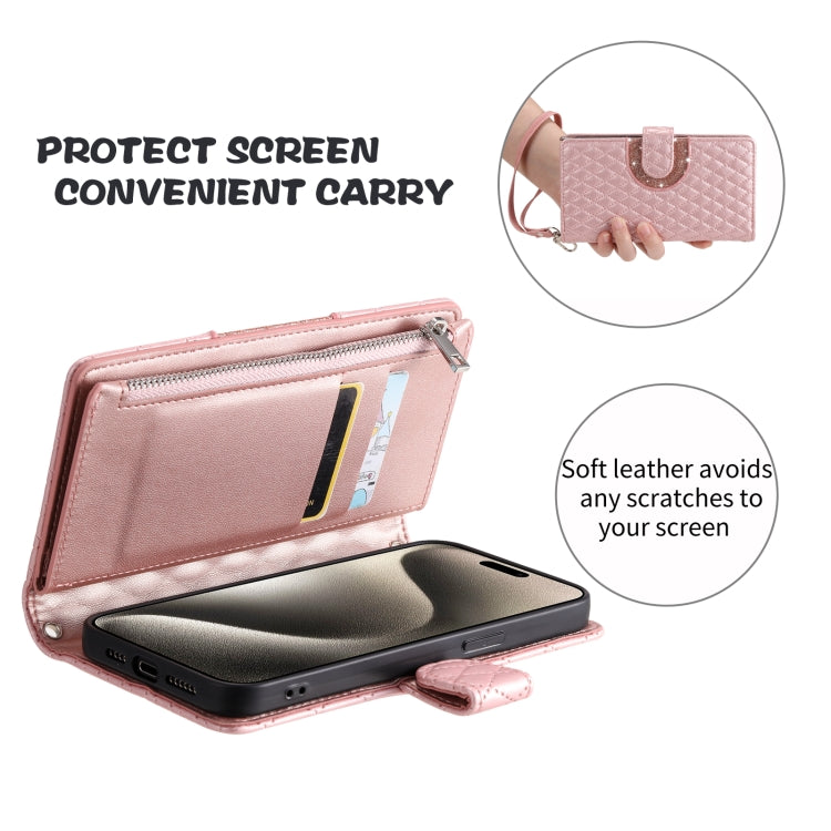 For Samsung Galaxy S25 5G Glitter Lattice Zipper Wallet Leather Phone Case(Rose Gold) - Galaxy S25 5G Cases by PMC TechLife | Online Shopping South Africa | PMC TechLife | Buy Now Pay Later Mobicred