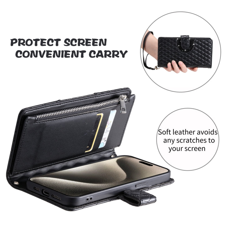 For Samsung Galaxy S25+ 5G Glitter Lattice Zipper Wallet Leather Phone Case(Black) - Galaxy S25+ 5G Cases by PMC TechLife | Online Shopping South Africa | PMC TechLife | Buy Now Pay Later Mobicred
