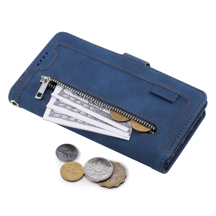 For Samsung Galaxy S25 Ultra 5G Nine Card Zipper Bag Leather Phone Case with Lanyard(Blue) - Galaxy S25 Ultra 5G Cases by PMC TechLife | Online Shopping South Africa | PMC TechLife | Buy Now Pay Later Mobicred
