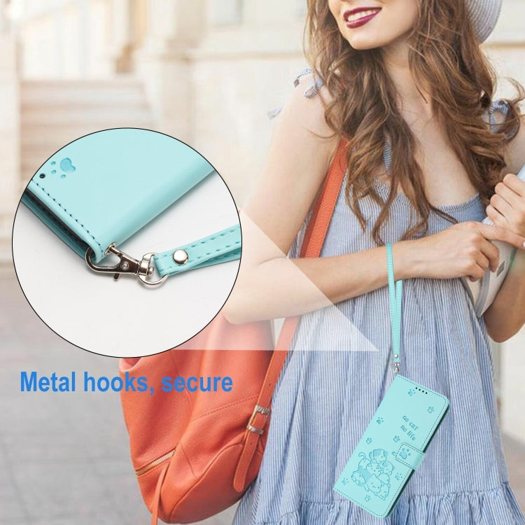 For Motorola Moto G Power 5G 2024 Embossed Kitten Phone Leather Case with Lanyard(Mint Green) - Motorola Cases by PMC Jewellery | Online Shopping South Africa | PMC Jewellery | Buy Now Pay Later Mobicred