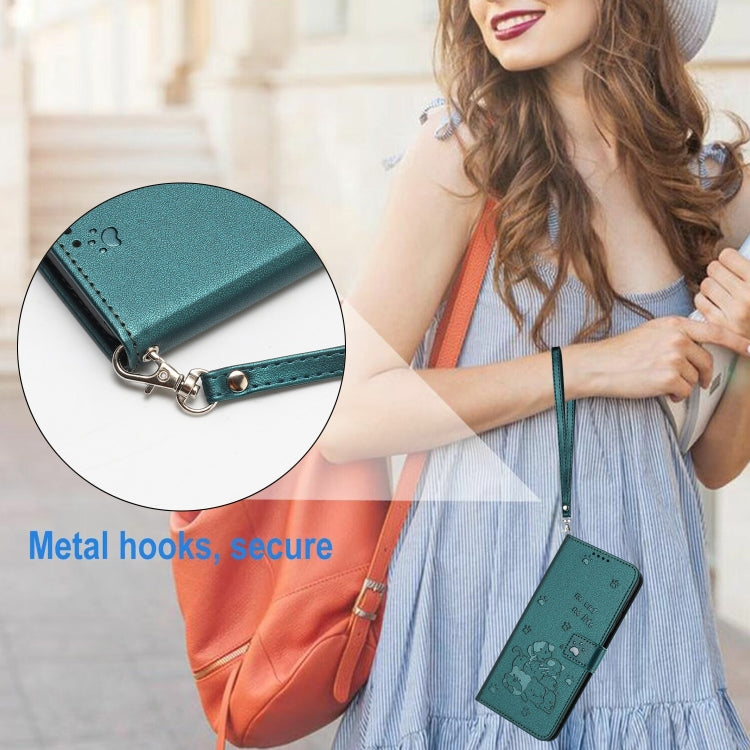 For Samsung Galaxy S25 / S24 5G Embossed Kitten Phone Leather Case with Lanyard(Dark Green) - Galaxy S24 5G Cases by PMC TechLife | Online Shopping South Africa | PMC TechLife | Buy Now Pay Later Mobicred