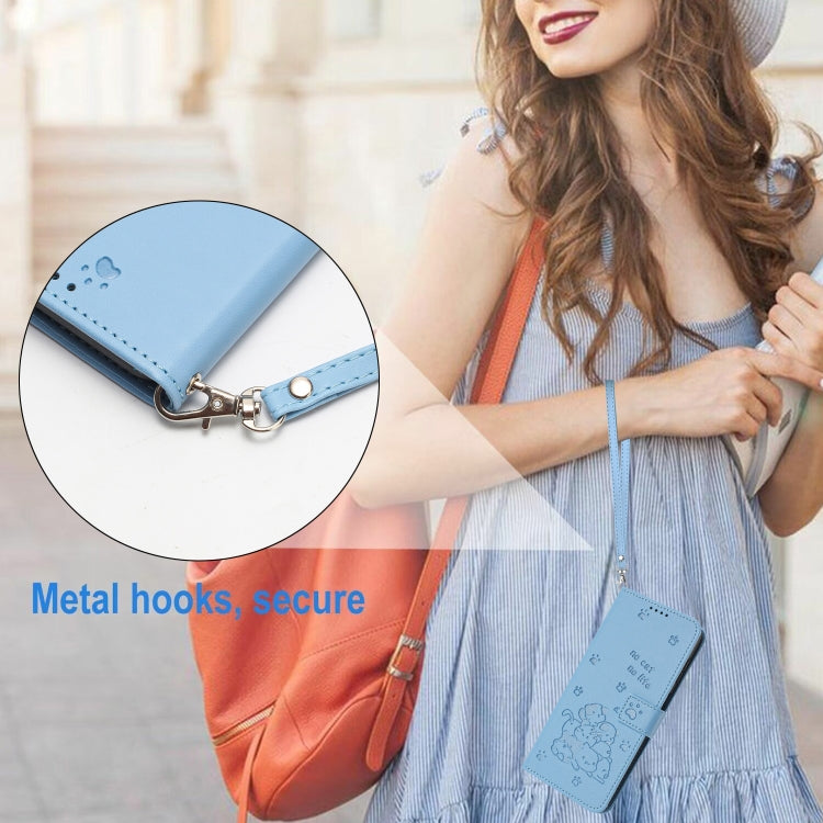 For Samsung Galaxy S25 Ultra 5G Embossed Kitten Phone Leather Case with Lanyard(Blue) - Galaxy S25 Ultra 5G Cases by PMC TechLife | Online Shopping South Africa | PMC TechLife | Buy Now Pay Later Mobicred