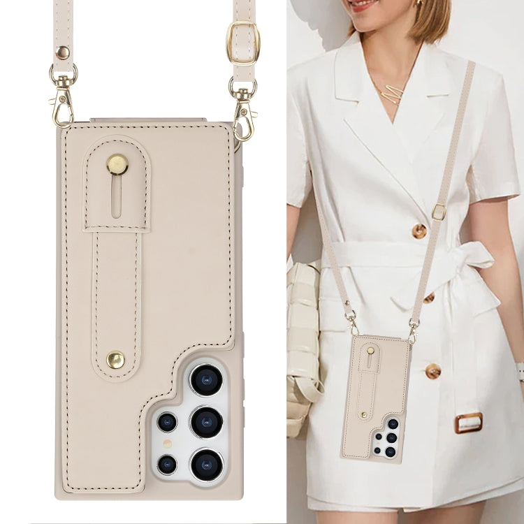 For Samsung Galaxy S25 Ultra 5G Wristband Vertical Flip Wallet Back Cover Phone Case with Long Lanyard(White) - Galaxy S25 Ultra 5G Cases by PMC TechLife | Online Shopping South Africa | PMC TechLife | Buy Now Pay Later Mobicred