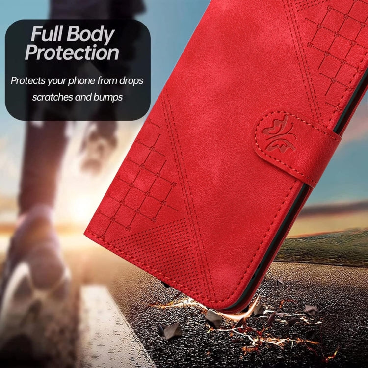 For Samsung Galaxy S25 5G YX0080 Grid Butterfly Embossed Pattern Flip Leather Phone Case with Lanyard(Red) - Galaxy S25 5G Cases by PMC TechLife | Online Shopping South Africa | PMC TechLife | Buy Now Pay Later Mobicred