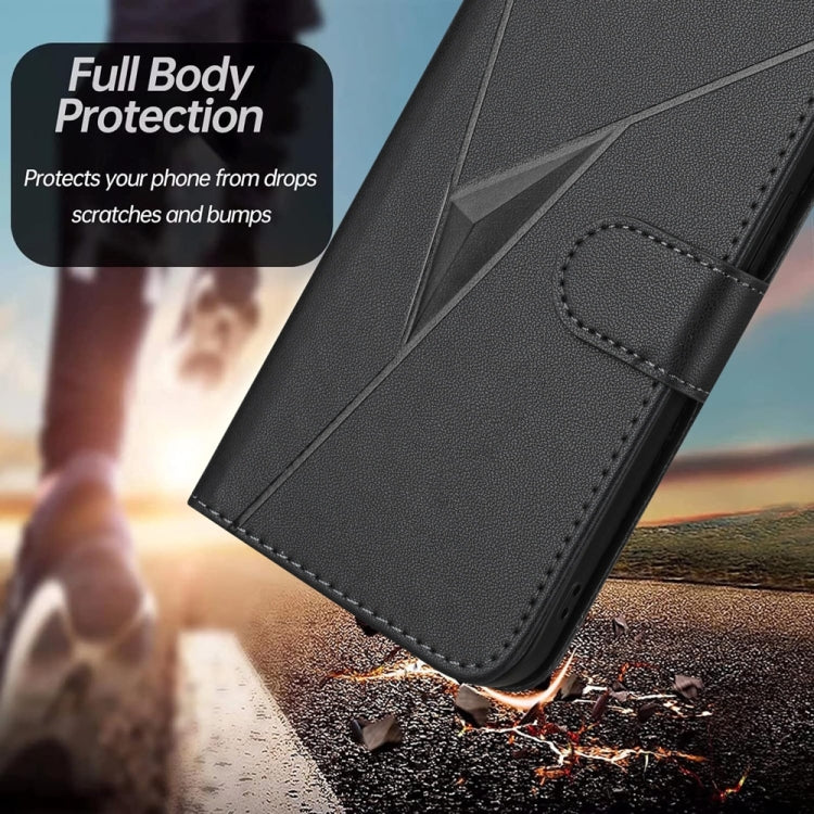 For iPhone 16e Triangle Pattern Buckle Clasp Leather Phone Case(Black) - iPhone 16e Cases by PMC TechLife | Online Shopping South Africa | PMC TechLife | Buy Now Pay Later Mobicred