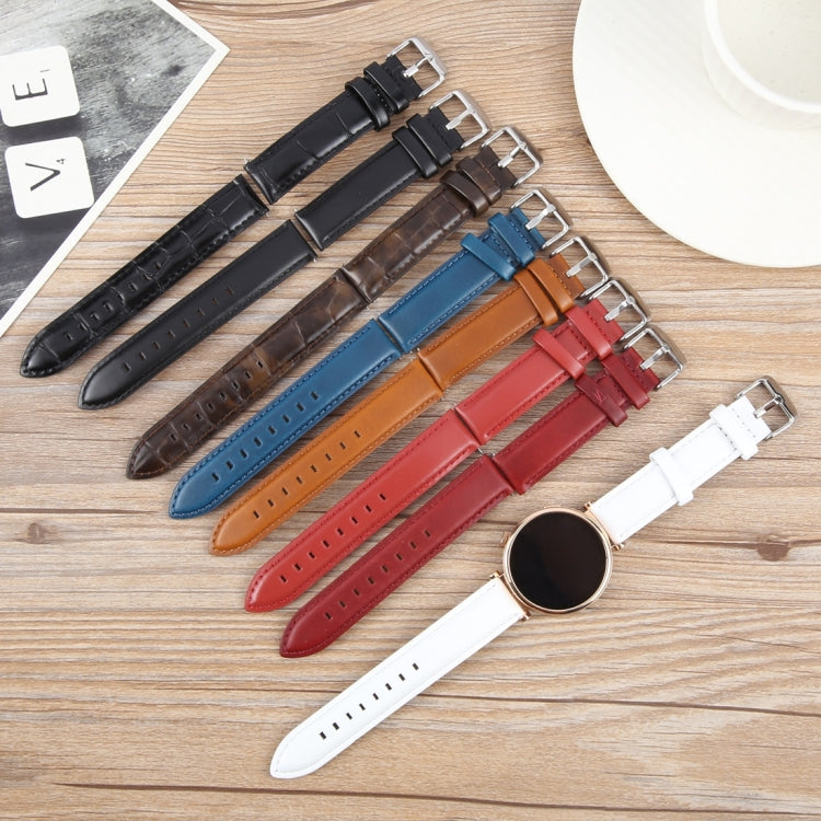 22mm Silver Steel Buckle Genuine Leather Watch Band Wristband(Black) - 22mm Bands by PMc TechLife | Online Shopping South Africa | PMc TechLife | Buy Now Pay Later Mobicred
