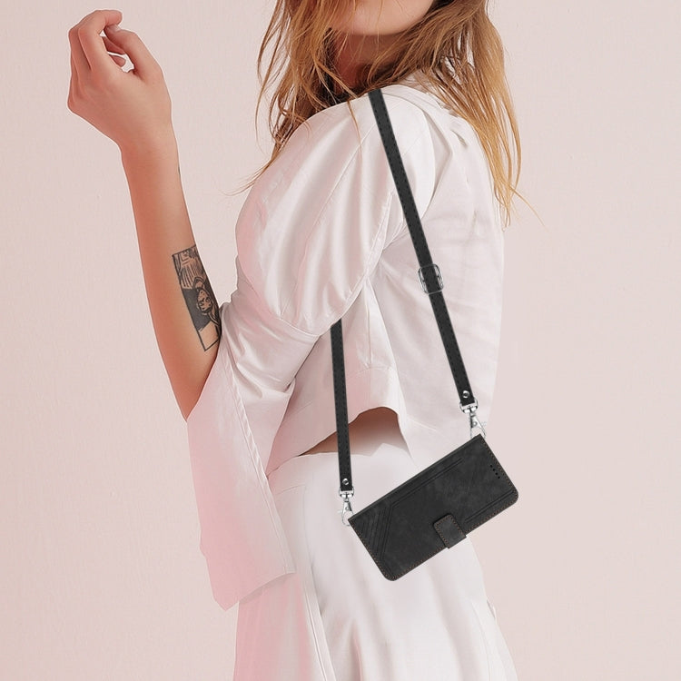 For Samsung Galaxy S25 Ultra 5G Skin Feel Stripe Pattern Leather Phone Case with Long Lanyard(Black) - Galaxy S25 Ultra 5G Cases by PMC Jewellery | Online Shopping South Africa | PMC Jewellery | Buy Now Pay Later Mobicred