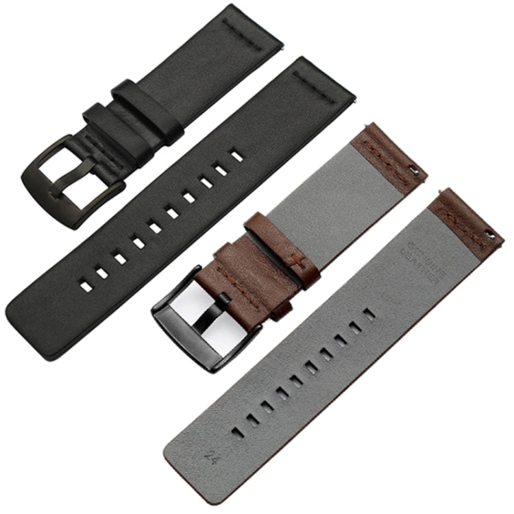 For Suunto 9 / Suunto 7 Steel Buckle 24mm Genuine Leather Watch Band(Black Silver) - free shipping - PMC TechLife - Order now!