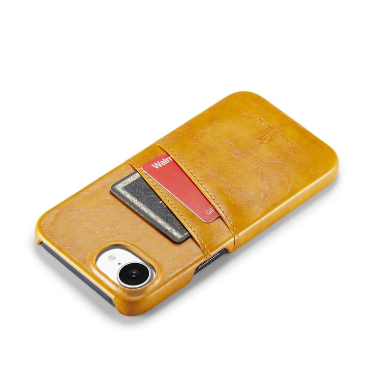 For iPhone 16e Fierre Shann Retro Oil Wax Texture Card Slots PU Leather Phone Case(Yellow) - free shipping - PMc TechLife - Order now!