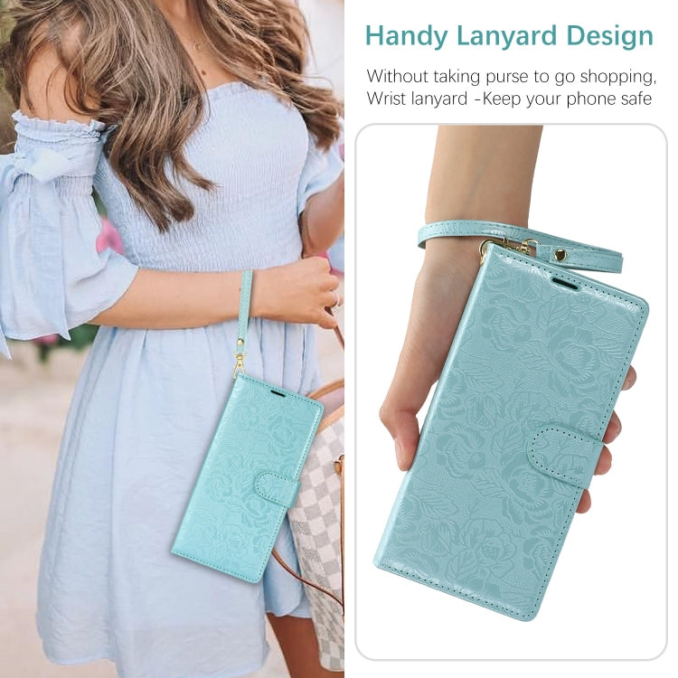 For Samsung Galaxy S25 Ultra 5G Peony Flowers Imprint Leather Phone Case(Sky Blue) - Galaxy S25 Ultra 5G Cases by PMC Jewellery | Online Shopping South Africa | PMC Jewellery | Buy Now Pay Later Mobicred