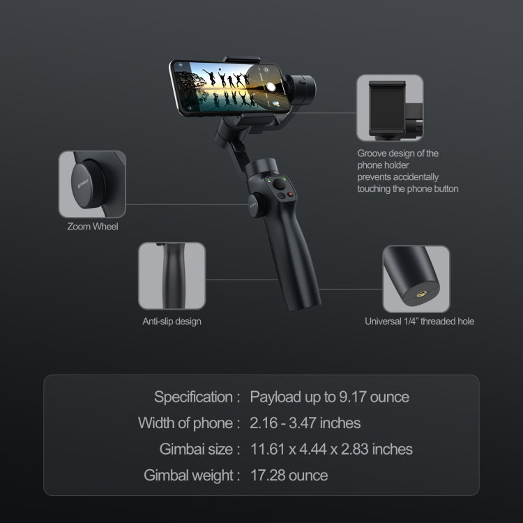 FUNSNAP Capture 2s Smart 3-Axis Handheld Gimbal Phone Live Stabilizer, Combo Version(Black) - free shipping - PMC TechLife - Order now!