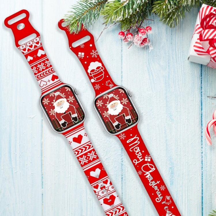 For Apple Watch 42mm / 41mm / 40mm / 38mm Christmas Engraving Butterfly Buckle Silicone Watch Band(Red White) - free shipping - PMc TechLife - Order now!