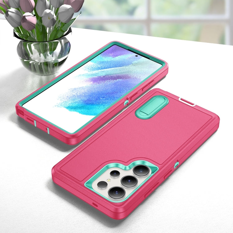 For Samsung Galaxy S25 Ultra 5G Rugged PC Hybrid Silicone Phone Case with Holder(Rose Red+Light Green) - Galaxy S25 Ultra 5G Cases by PMC Jewellery | Online Shopping South Africa | PMC Jewellery | Buy Now Pay Later Mobicred