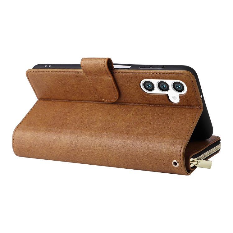 For Samsung Galaxy S25+ 5G 9-Card Slots Zipper Wallet Bag Leather Phone Case(Brown) - Galaxy S25+ 5G Cases by PMC TechLife | Online Shopping South Africa | PMC TechLife | Buy Now Pay Later Mobicred