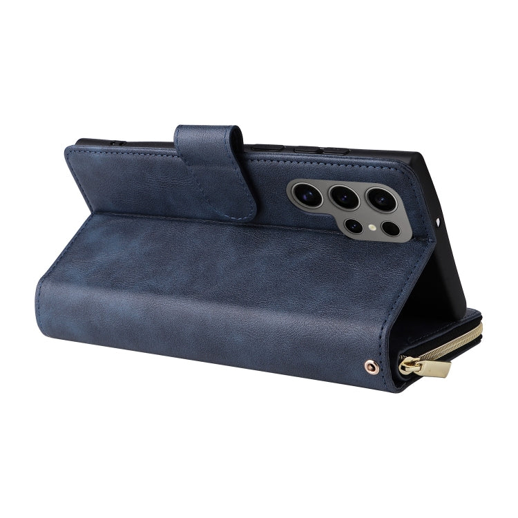 For Samsung Galaxy S25 Ultra 5G 9-Card Slots Zipper Wallet Bag Leather Phone Case(Blue) - Galaxy S25 Ultra 5G Cases by PMC TechLife | Online Shopping South Africa | PMC TechLife | Buy Now Pay Later Mobicred
