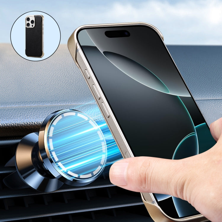 For iPhone 16 Pro Max Denior MagSafe Genuine Leather Calf Texture Phone Case(Black) - iPhone 16 Pro Max Cases by Denior | Online Shopping South Africa | PMC Jewellery | Buy Now Pay Later Mobicred