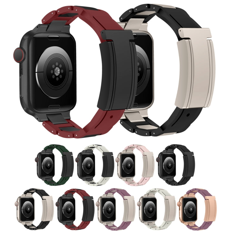 For Apple Watch 46mm / 49mm / 45mm / 44mm T-shaped Magnetic Buckle Stainless Steel Rubber Watch Band(Black Starlight Buckle) - free shipping - PMC TechLife - Order now!