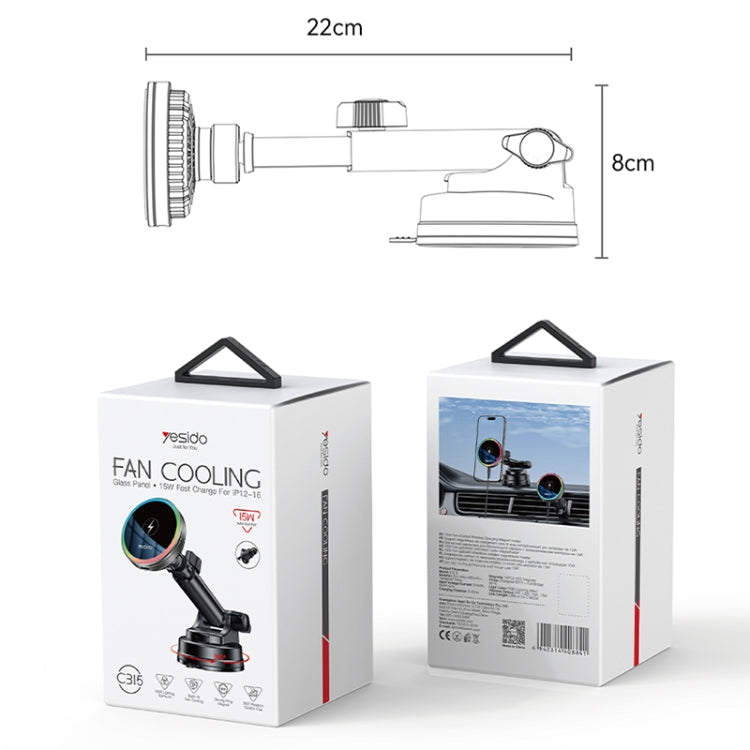 Yesido C315 15W Suction Cup Air Vent Car Wireless Charging Holder with RGB Lighting(Black) - free shipping - PMC TechLife - Order now!