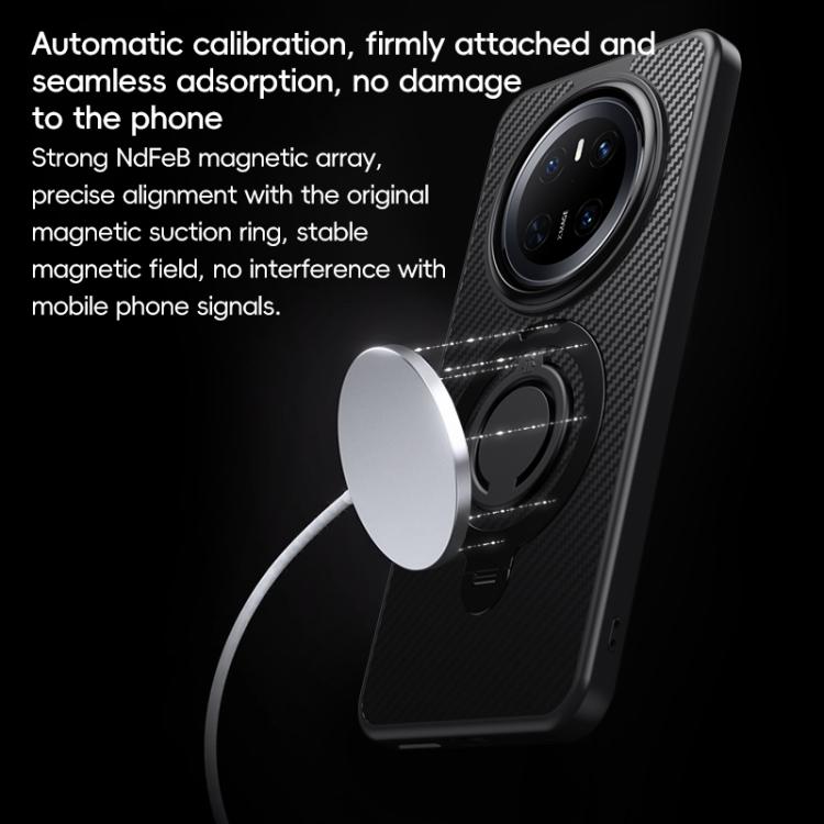For Huawei Mate 70 Pro / 70 Pro+ Carbon Fiber MagSafe Phone Case with 360 Degree Rotating Holder(Black Silver) - Huawei Cases by PMC TechLife | Online Shopping South Africa | PMC TechLife | Buy Now Pay Later Mobicred