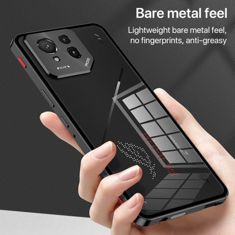 For ASUS ROG Phone 9 Pro Snap Buckle Metal Frame Glass Back Panel Phone Case(Black) - ASUS Cases by PMC TechLife | Online Shopping South Africa | PMC TechLife | Buy Now Pay Later Mobicred