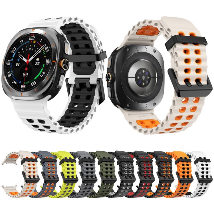 For Samsung Galaxy Watch Ultra 47mm Ocean Two Color Dual-Row Hole Silicone Watch Band(Space Gray Orange) - free shipping - PMc TechLife - Order now!