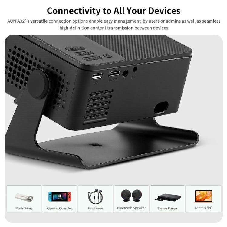 AUN A32 1280x720P 200ANSI D3100 CPU WIFI Display Smart Projector, US Plug(Black) - LED Projector by AUN | Online Shopping South Africa | PMC TechLife | Buy Now Pay Later Mobicred